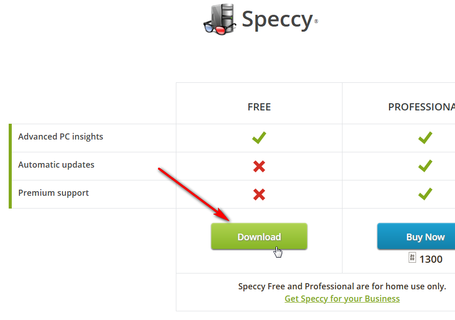 Страница скачивания программы Speccy