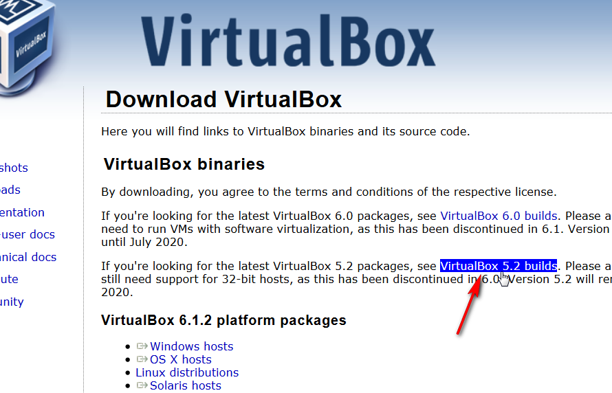Ссылка на скачивание в VirtualBox